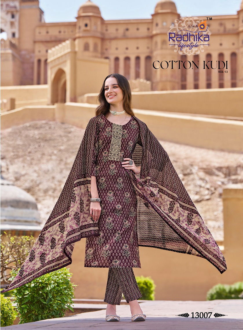 Cotton Kudi Vol 13 By Radhika Cotton Printed Kurti With Bottom Dupatta Wholesale Price In Surat
